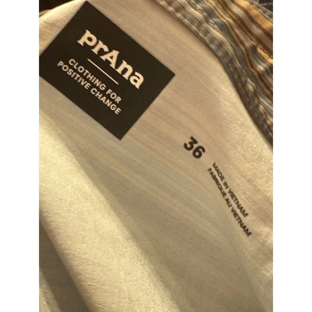 prAna Mens Striped Board Shorts Blue‎ Tan Grey Swim Trunks Size 36